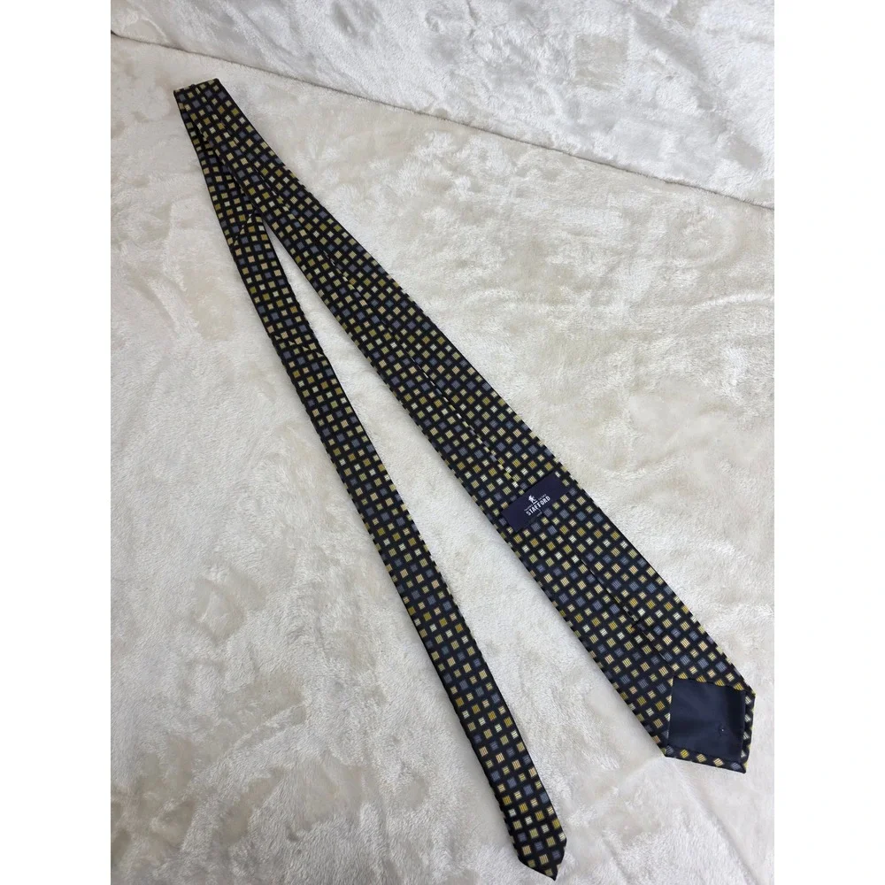 Stafford Tailored Culture‎ Mens Tie Navy Yellow Grey Geometric Square Pattern